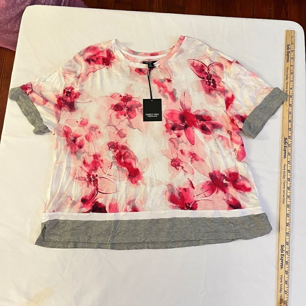 NEW Simply Vera WangβXL Top Pink White Floralβ(Sleepwear) - Picture 2 of 11